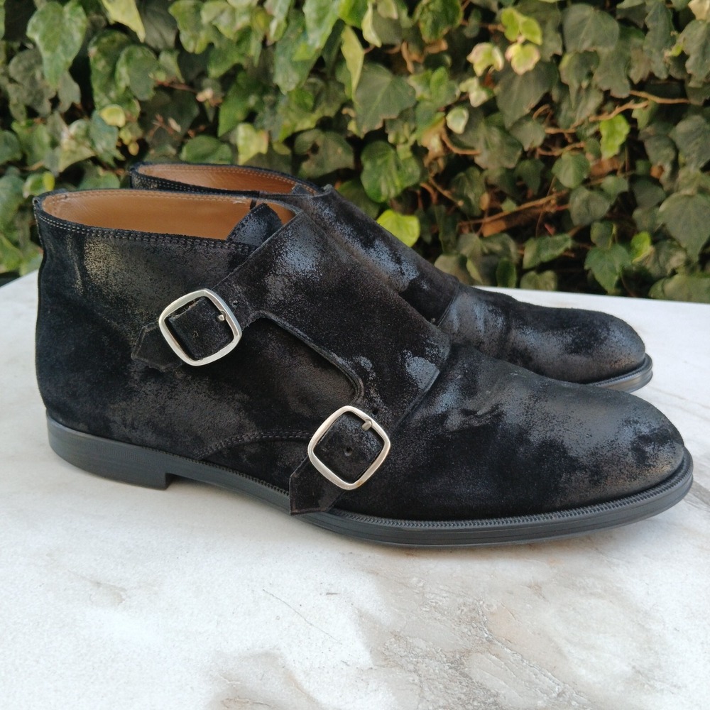 Jimmy Choo Double Monk Waxed Suede Chukka Boots Men's Size 42 Black